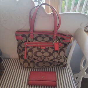 Coach Signature Orange Purse & Wallet Set